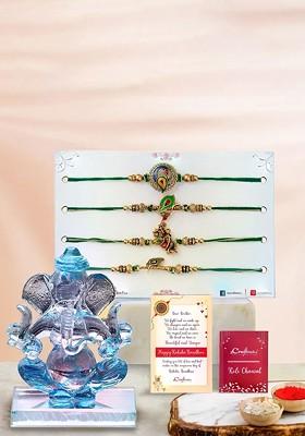 Set Of 5 Beaded Rakhis With Lord Ganesha Idol