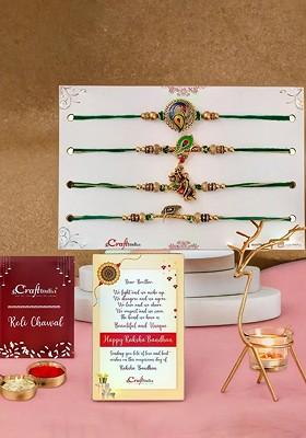 Set Of 5 Rakhi With Candle Holder Gift Set
