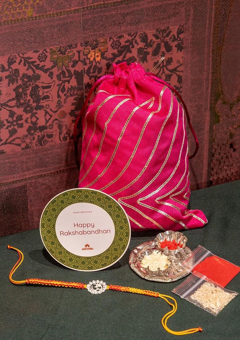 925 Silver Om Rakhi Gift Set - Indya