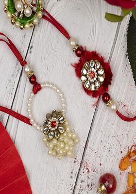 6 Pcs Jhumka And Floral Designer Rakhi Ganesha Idol Greeting Card And Roli Chawal