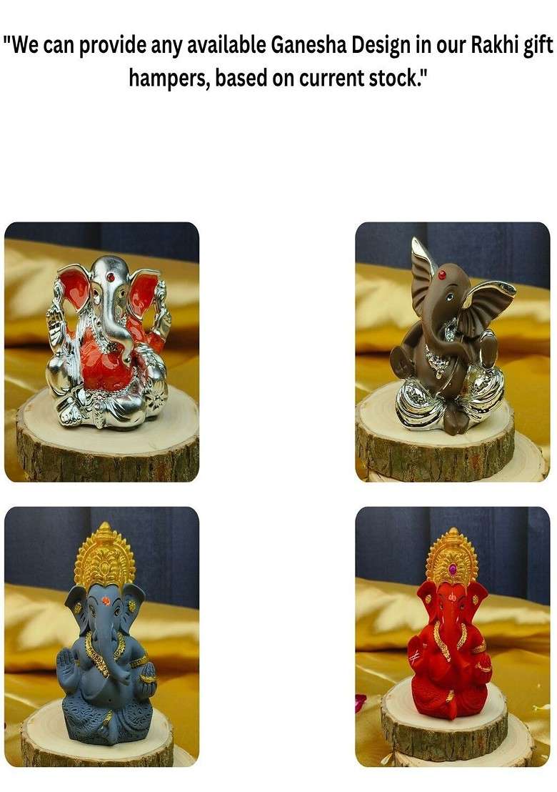 6 Pcs Stone Studded Rakhi Ganesha Idol Greeting Card And Roli Chawal - Indya
