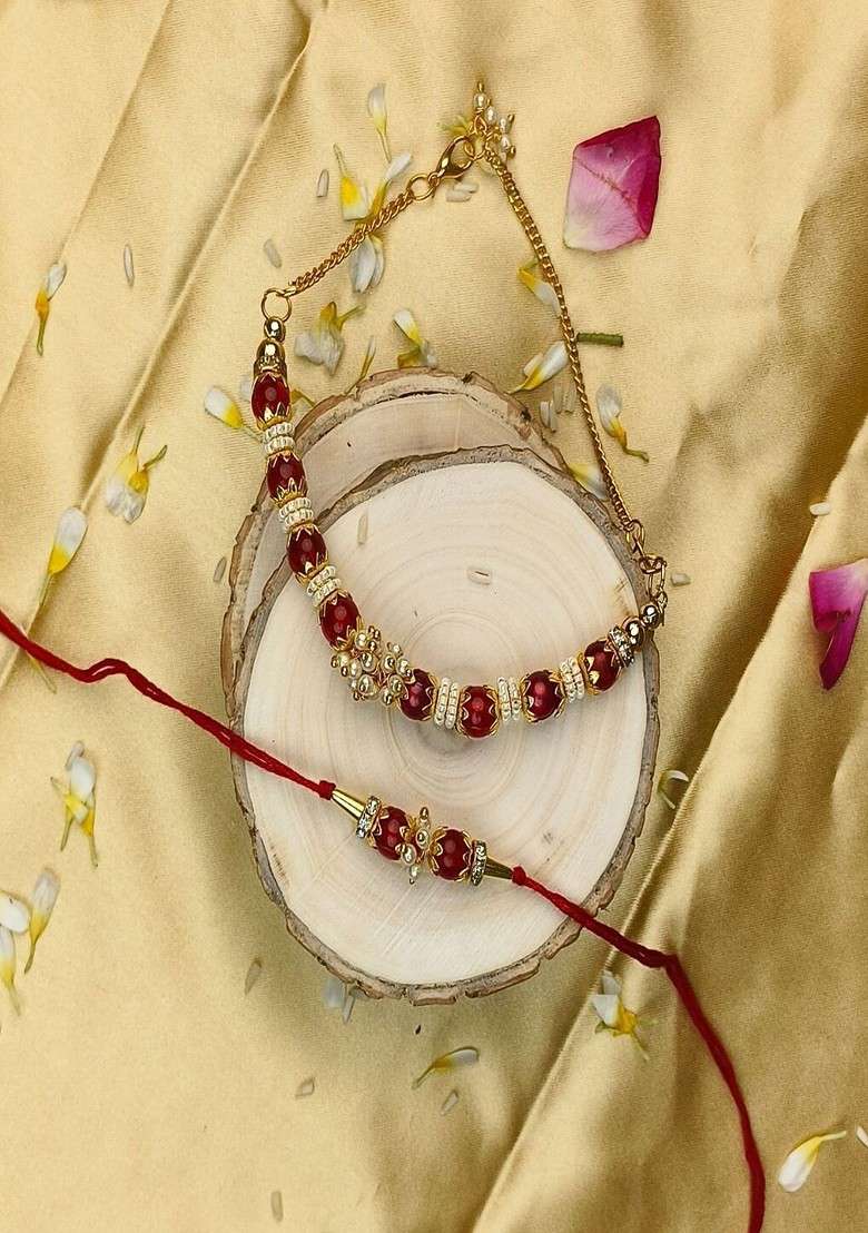 5Pcs Moti Pair Bhaiya Bhabhi Rakhi Gift Set - Indya