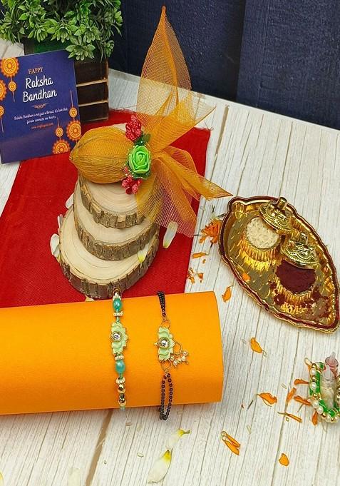 5Pcs Lotus Pair Bhaiya Bhabhi Rakhi Gift Set