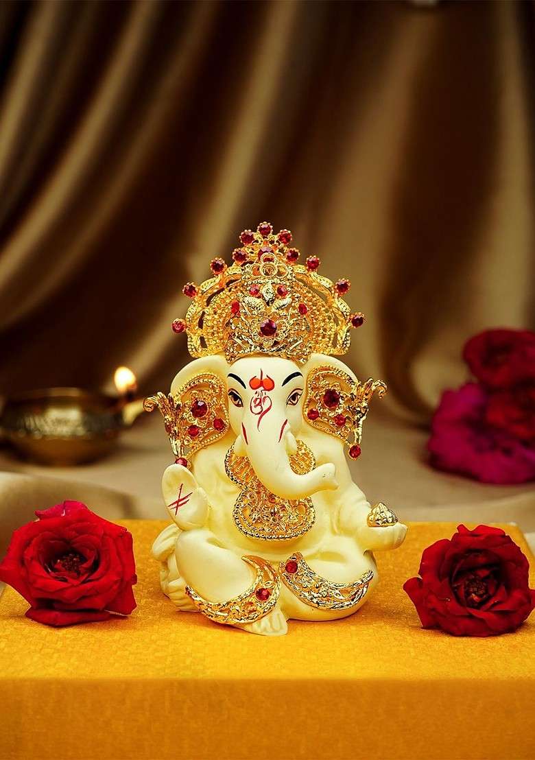 Set Of 3 Kundan Studded Bhaiya Bhabhi Rakhi With Ganesha Idol - Indya