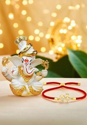Set Of 2 Stone Studded Brother Sister Rakhi With Ganesha Idol