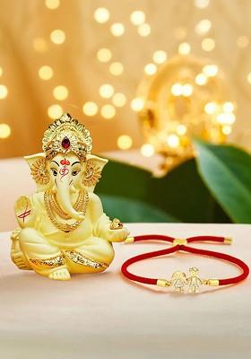 Set Of 2 Rakhi With Ganesha Idol And Roli Chawal Rakhi