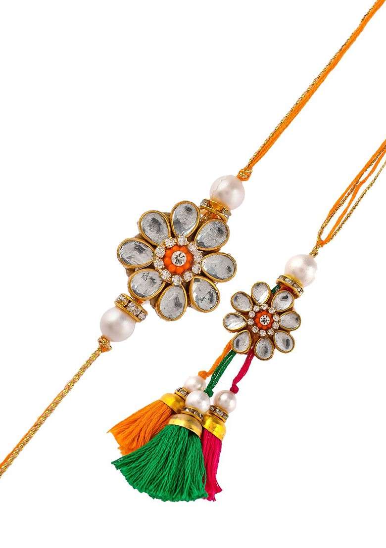 Set Of 2 Beaded Bhaiya Bhabhi Rakhi With Pooja Thai And Roli Chawal - Indya