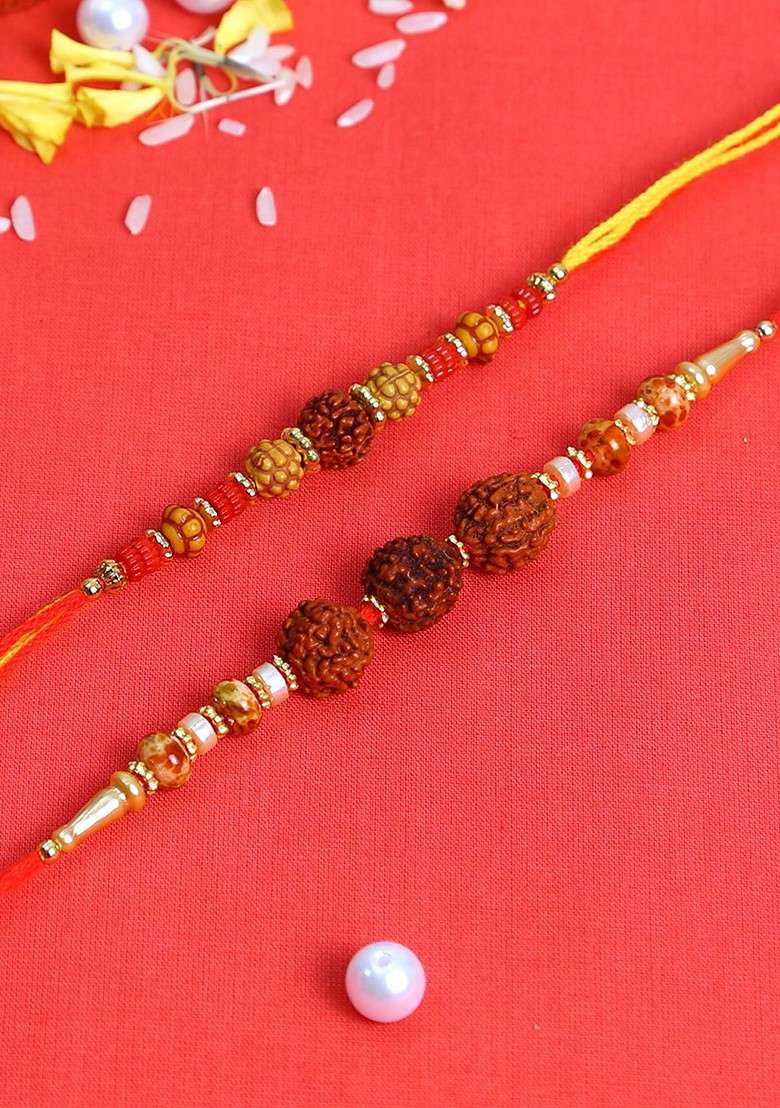 Set Of 2 Rakhis With Pooja Thali And Roli Chawal Gift Set - Indya