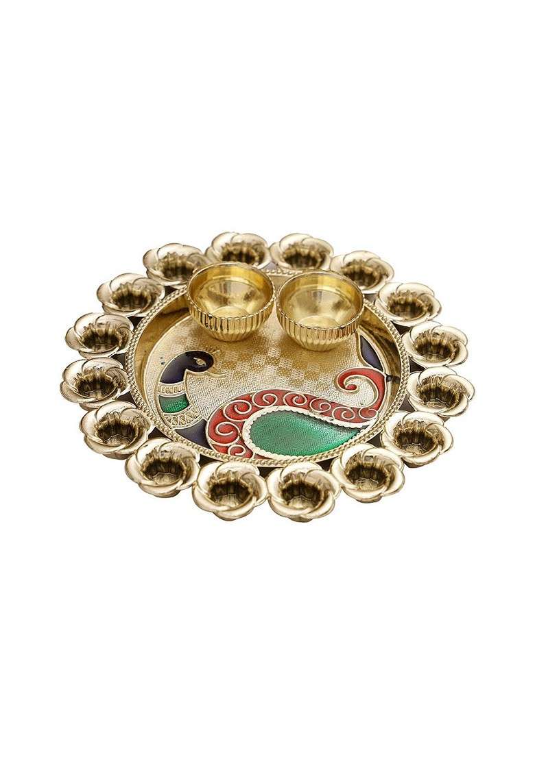 Set Of 2 Rakhis With Pooja Thali And Roli Chawal Gift Set - Indya