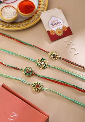 Set Of 4 Rakhis With Roli Chawal Gift Set And Get 1 Rakhi Free