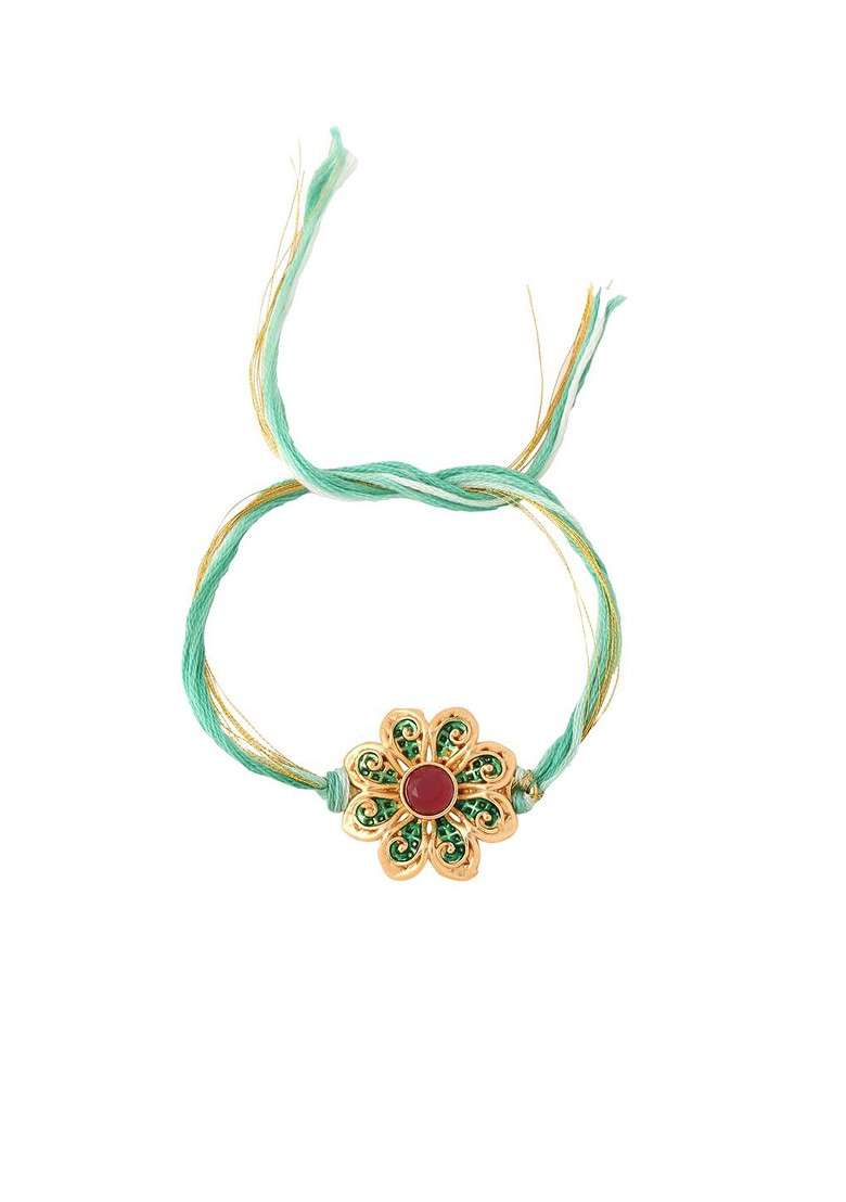 Set Of 4 Rakhis With Roli Chawal Gift Set And Get 1 Rakhi Free - Indya