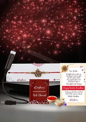 Set Of 2 Ganesha Rakhi With Usb Light And Roli Chawal Greeting Card