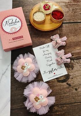 Set Of 4 Hair Clips Rakhi Gift Set