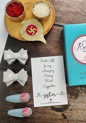 Girls Set Of 4 Embellished Tic Tac Hair Clip Rakhi Gift Set