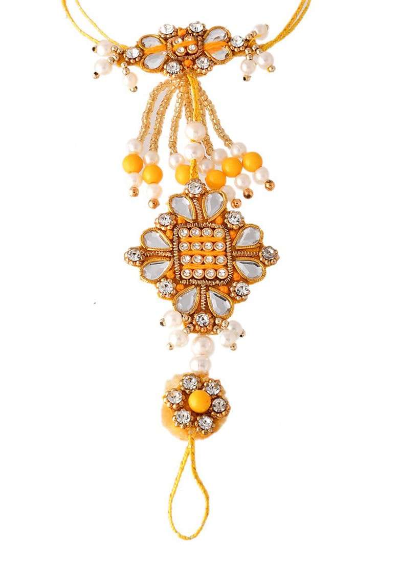 Unisex Set Of 4 Beautiful Beads Kundan Studded Wristlet Rakhi Gift Set - Indya