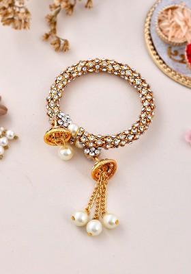 Unisex Kundan And Pearl Embellished Elegant Lumba Bracelet Rakhi