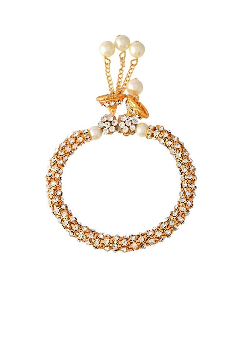 Unisex Kundan And Pearl Embellished Elegant Lumba Bracelet Rakhi - Indya