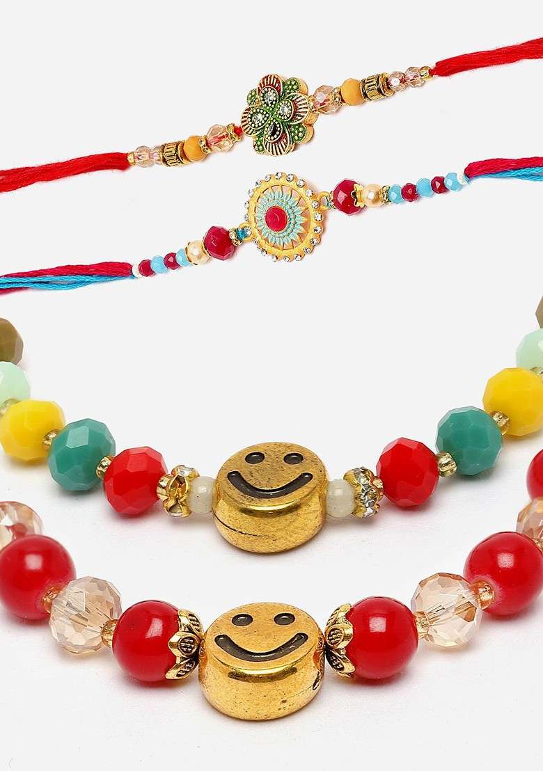 Men Set Of 6 Rakhi With Roli Chawal Gift Set - Indya
