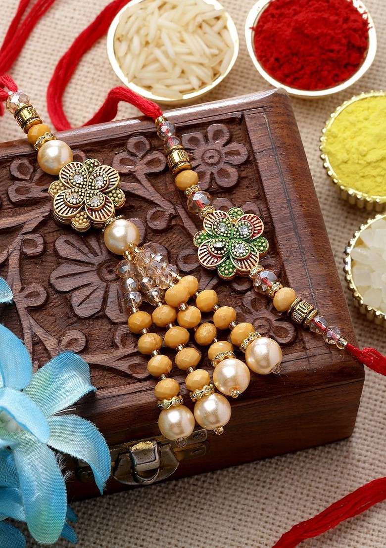 Men Set Of 6 Rakhi With Roli Chawal Gift Set - Indya