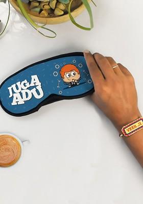 Embroidery Rakhi With Printed Eye Mask Gift Set