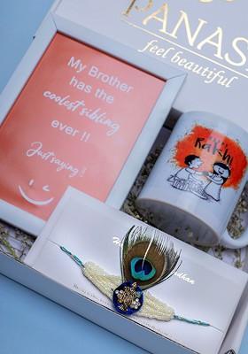 Gold Plated Rakhi With Mug Frame And Roli Chawal