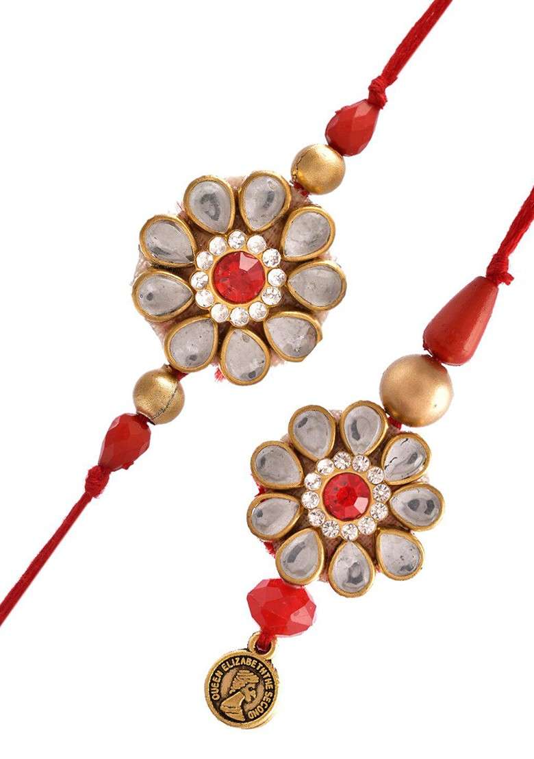 Unisex Set Of 2 Stone Studded Rakhi Gift Set - Indya