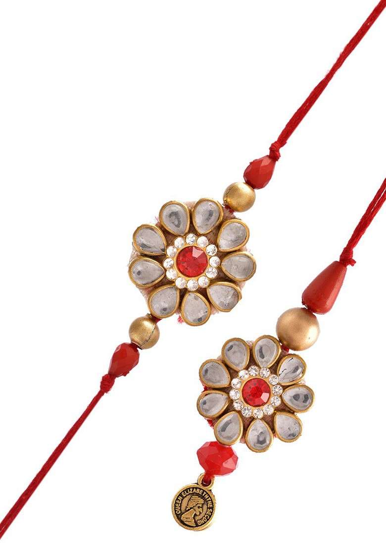 Unisex Set Of 2 Stone Studded Rakhi Gift Set - Indya
