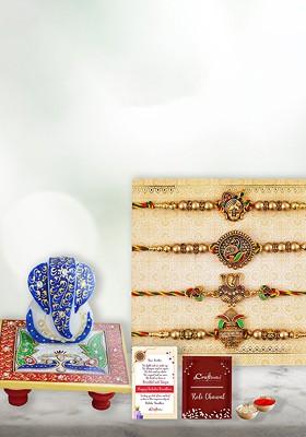 Set Of 4 Designer Rakhi Gift Set