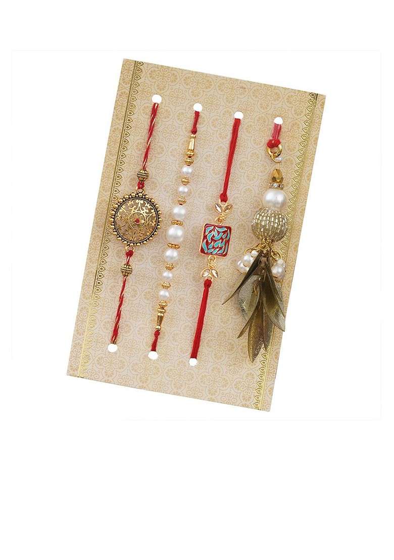 Set Of 4 Designer Rakhi Gift Set - Indya