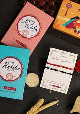 Bhaiya Bhabhi Set Of 2 Star Thread Rakhi Gift Set