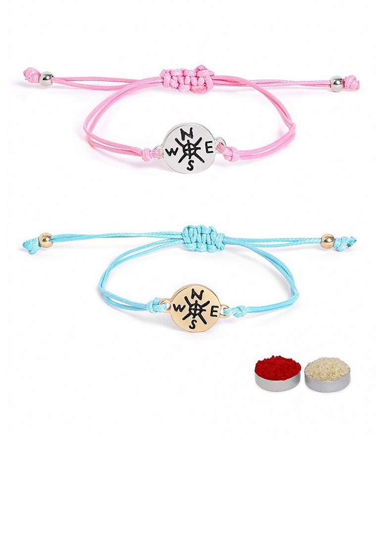 Bhaiya Bhabhi Set Of 2 Thread Rakhi With Roli Chawal Card Gift Set - Indya