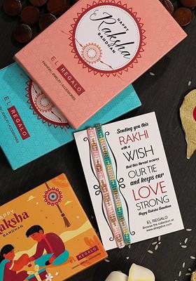 Bhaiya Bhabhi Set Of 2 Stone Studded Rakhi Combo With Roli Chawal Card