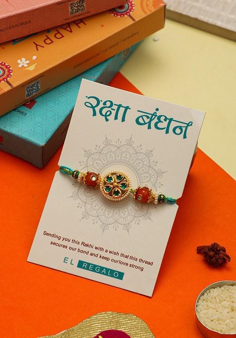 Stone Studded Design Thread Rakhi Gift Set Box