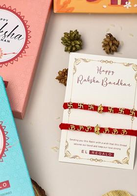 Set Of 2 Ganesha Om And Sathi Thread Rakhi For Men