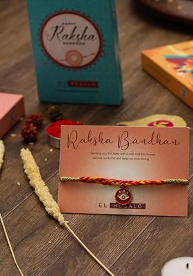 Evil Eye Charm Thread Rakhi With Roli Chawal And Greeting Card