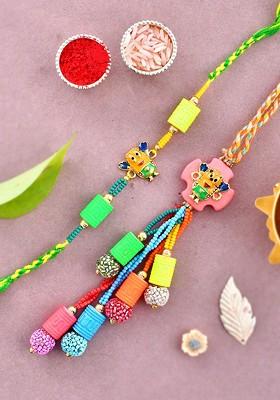 Unisex Set Of 2 Embellished Quirky Minion Bhaiya Bhabhi Rakhi Set