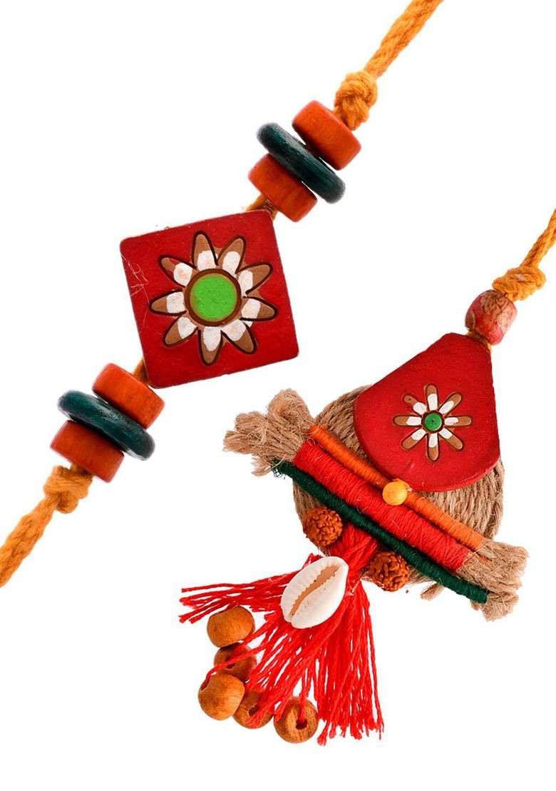 Unisex Set Of 2 Elegant Bhaiya Bhabhi Rakhi Set - Indya