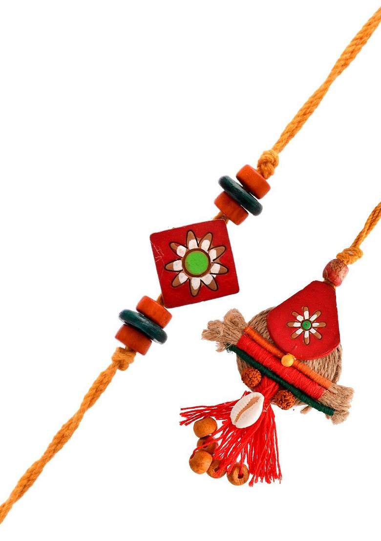 Unisex Set Of 2 Elegant Bhaiya Bhabhi Rakhi Set - Indya