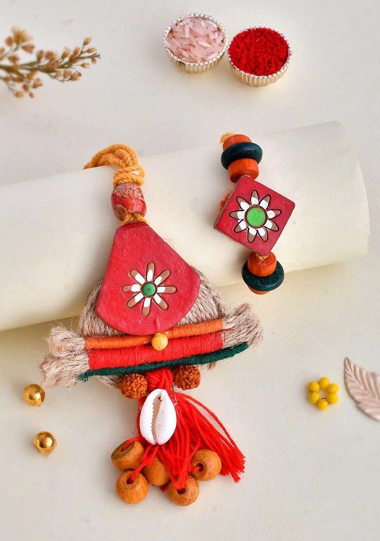Unisex Set Of 2 Elegant Bhaiya Bhabhi Rakhi Set - Indya