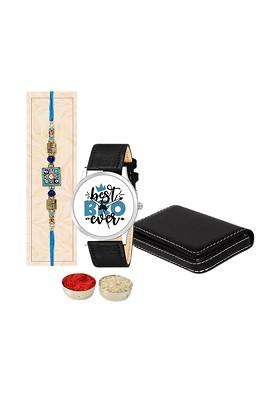 Evil Eye Studded And Beaded Rakhi With 1 Card Holder And 1 Watch