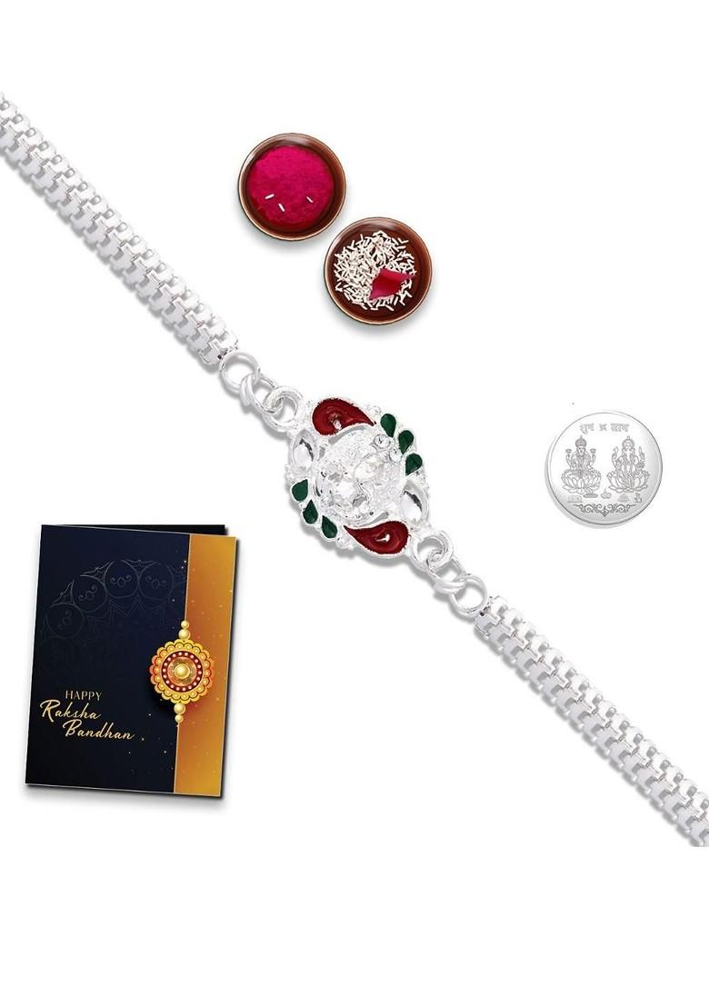 Rakhi Combo For Brother With Rakhi Roli Chawal Coin And Greeting Card