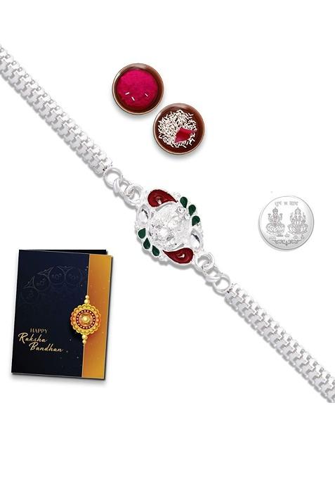 Rakhi Combo For Brother With Rakhi Roli Chawal Coin And Greeting Card