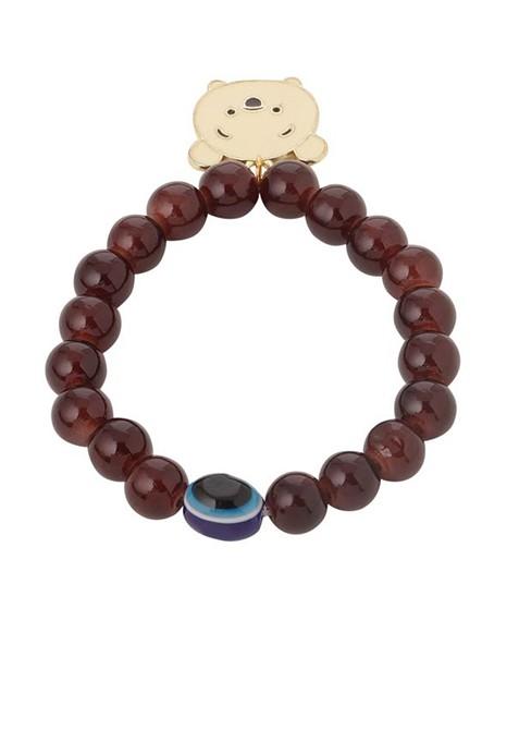 Kids Cartoon Design Brown Artificial Beads Thread Rakhi With Roli Chawal