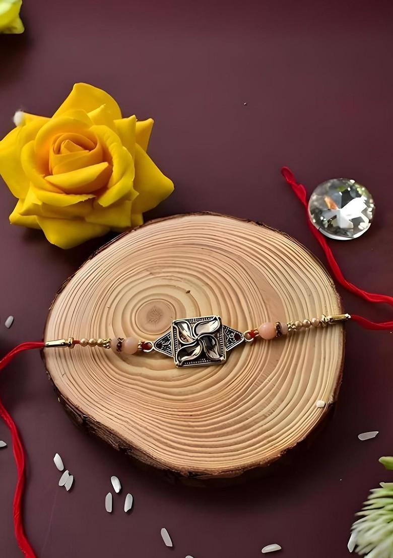 Rakhi Combo For Brother With Dish Roli And Chaval Coin And Greeting Card