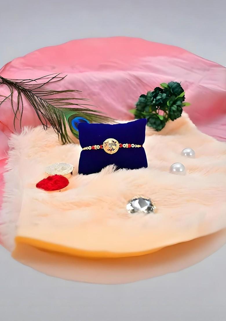 Rakhi Combo For Brother With Dish Roli And Chaval Coin And Greeting Card