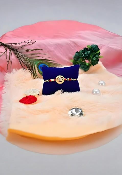 Rakhi Combo For Brother With Dish Roli And Chaval Coin And Greeting Card