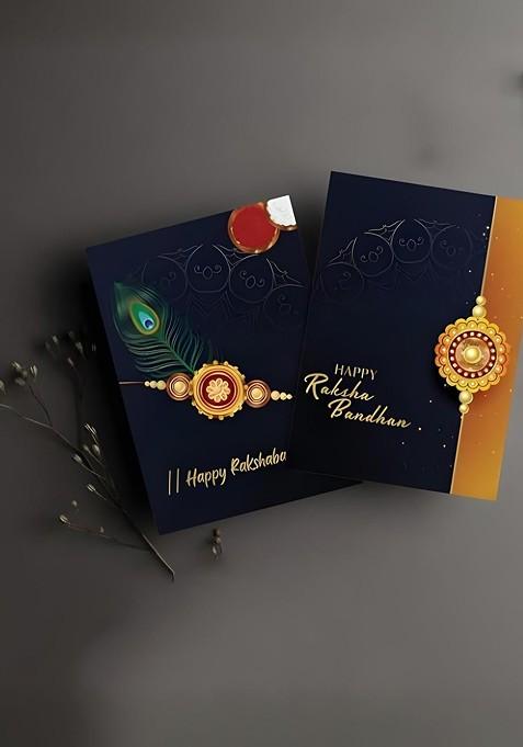 Rakhi Combo For Brother With Dish Roli And Chaval Coin And Greeting Card