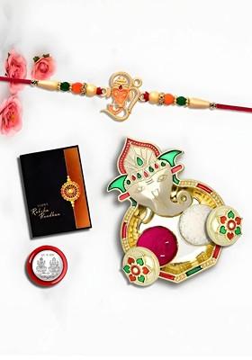 Multicolor Rakhi Combo With Pooja Thali Pooja Coin Roli Chawal And Greeting Card