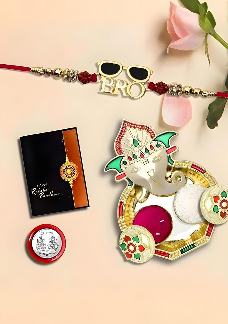 Rakhi Set With Dish Silver Coin And Greeting Card