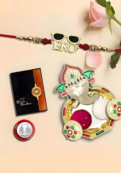 Rakhi Set With Dish Silver Coin And Greeting Card